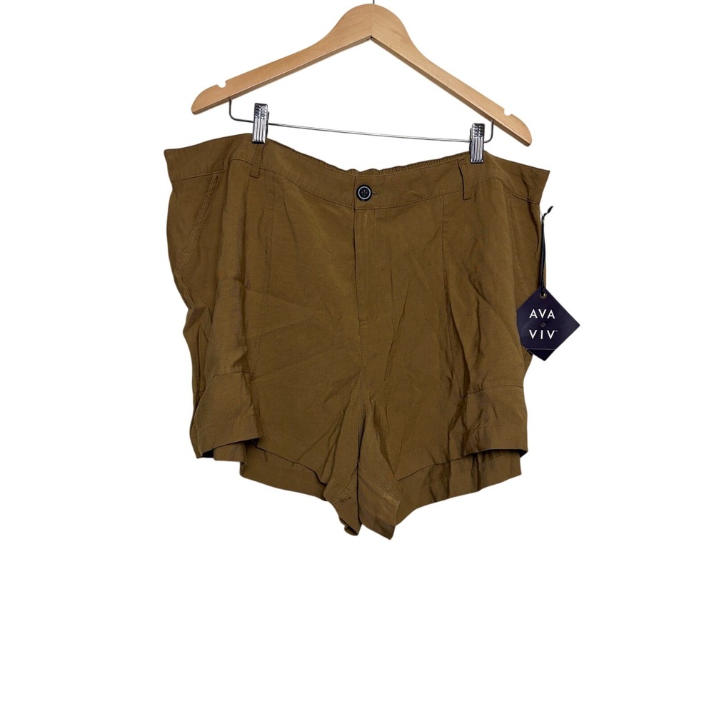 Ava & Viv Womens 2X Dapper Brown High Rise Elastic Back Shorts NWT
